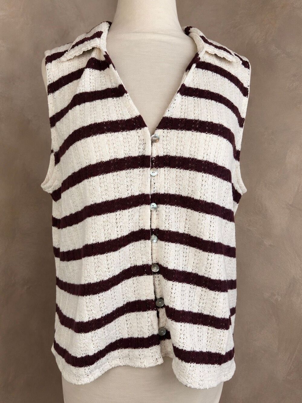 Madewell XL NWT Crochet Knit Striped Sweater Vest Cream Brown